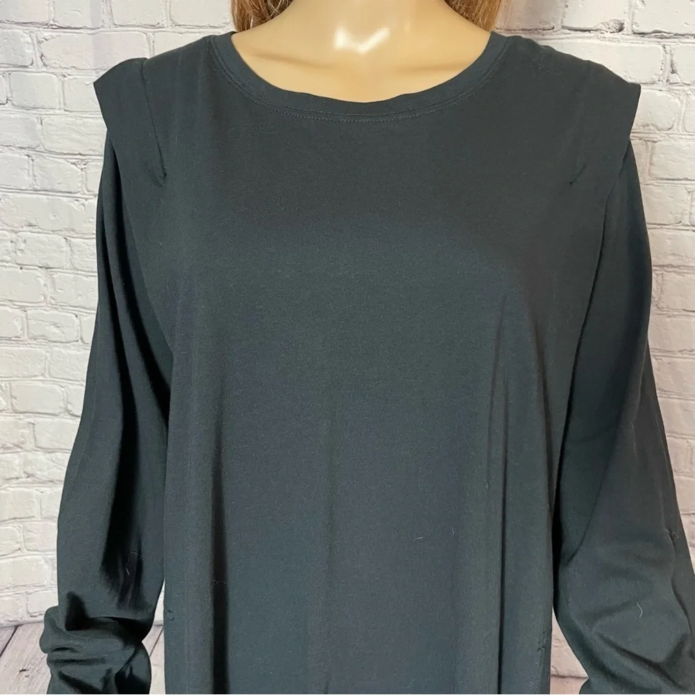 New Free People Beach Black Cotton Long Sleeve T-Shirt Tunic Dress Size M